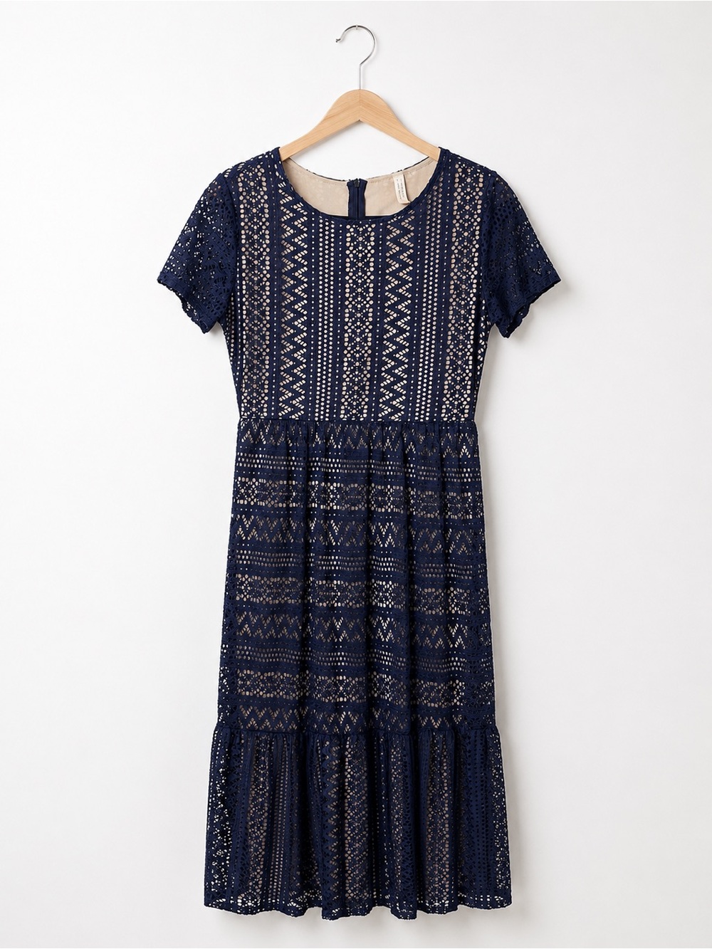 Flamingo Urban Navy Lace Midi Dress with Ruffle Hem Size 6
